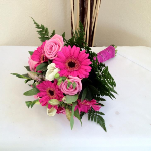 Cerise Pink & White Hand Tied Bridesmaids Bouquet – Price on Request