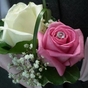 Pink & White Rose Double Button Hole – Price on request