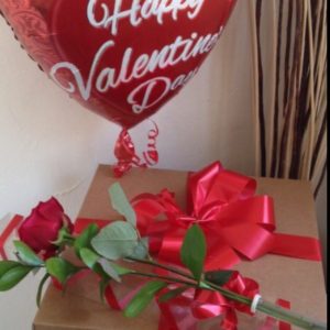 Balloon in gift box with Single Red Rose